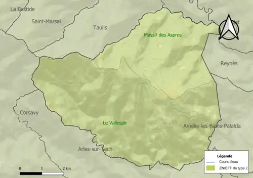Carte des ZNIEFF de type 2 localisées sur la commune.