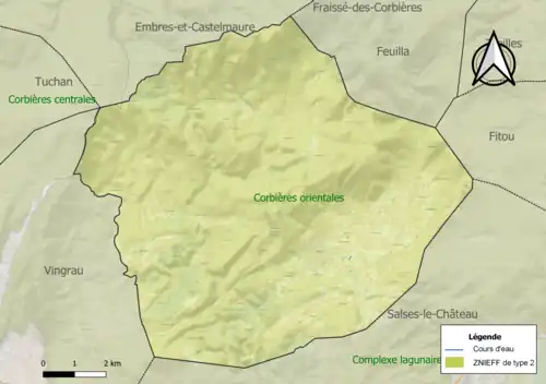 Carte de la ZNIEFF de type 2 sur la commune.