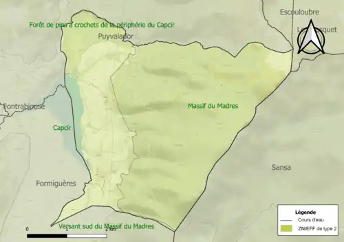 Carte des ZNIEFF de type 2 sur la commune.