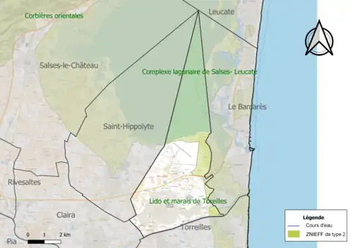 Carte des ZNIEFF de type 2 sur la commune.