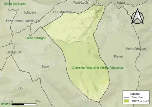 Carte des ZNIEFF de type 2 sur la commune.