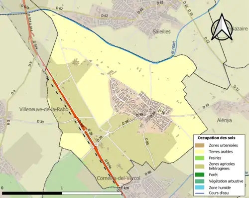 Carte en couleurs présentant l'occupation des sols.