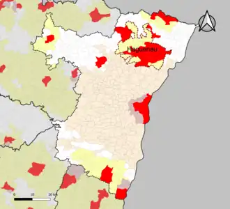 Localisation de l'aire d'attraction de Haguenau dans le département du Bas-Rhin.