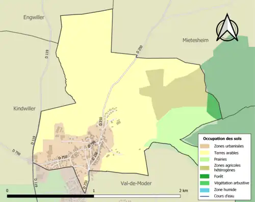 Carte en couleurs présentant l'occupation des sols.