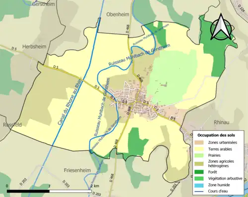 Carte en couleurs présentant l'occupation des sols.