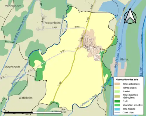 Carte en couleurs présentant l'occupation des sols.