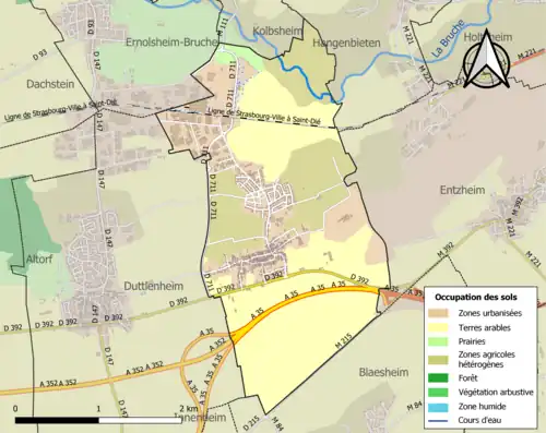 Carte en couleurs présentant l'occupation des sols.