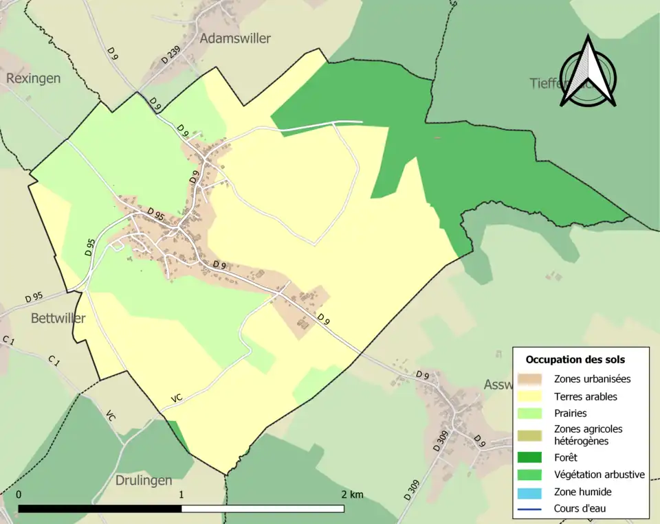 Carte en couleurs présentant l'occupation des sols.