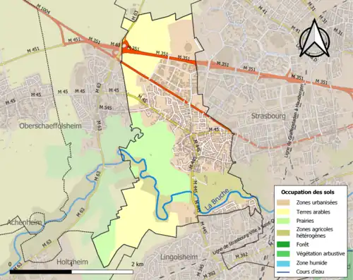 Carte en couleurs présentant l'occupation des sols.