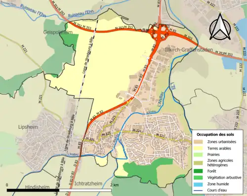 Carte en couleurs présentant l'occupation des sols.