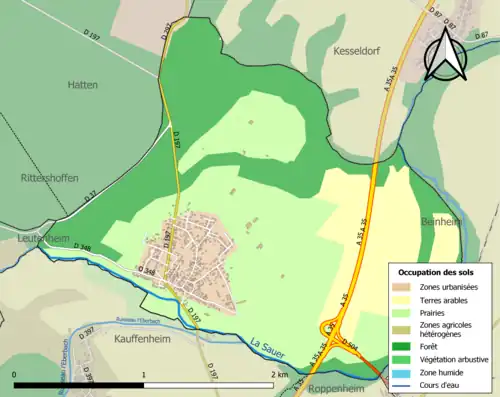 Carte en couleurs présentant l'occupation des sols.