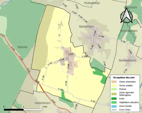 Carte en couleurs présentant l'occupation des sols.