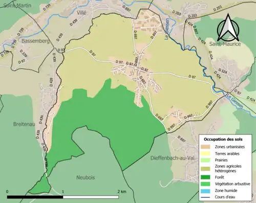 Carte en couleurs présentant l'occupation des sols.