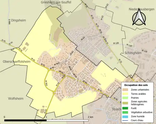 Carte en couleurs présentant l'occupation des sols.