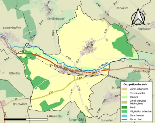 Carte en couleurs présentant l'occupation des sols.