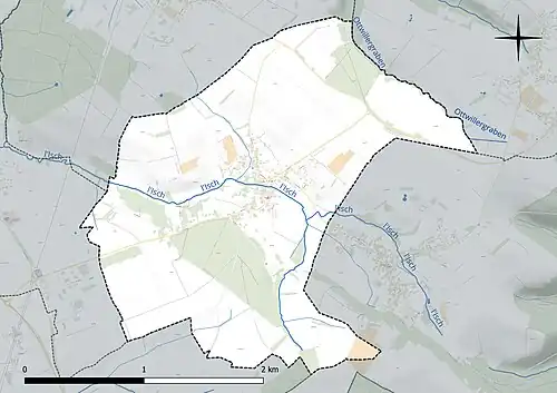 Carte en couleur présentant le réseau hydrographique de la commune