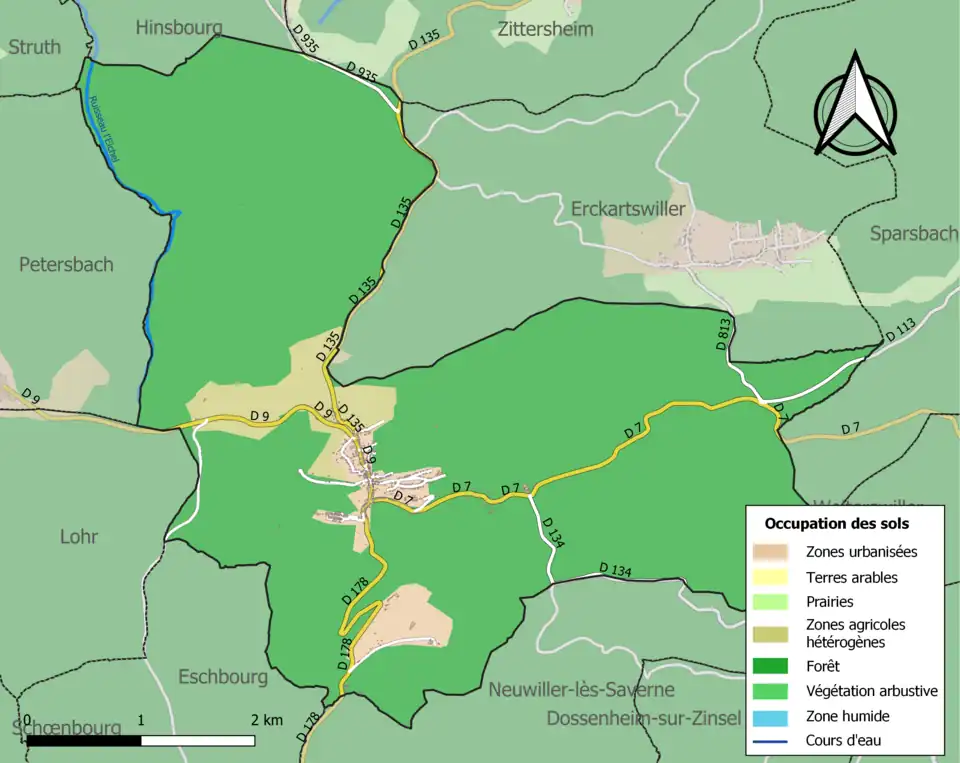Carte en couleurs présentant l'occupation des sols.