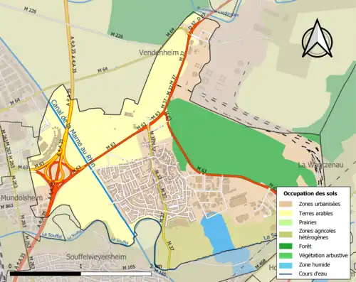 Carte en couleurs présentant l'occupation des sols.
