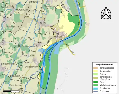 Carte en couleurs présentant l'occupation des sols.