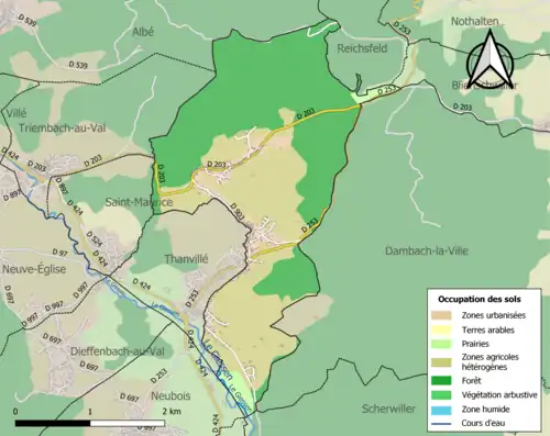 Carte en couleurs présentant l'occupation des sols.