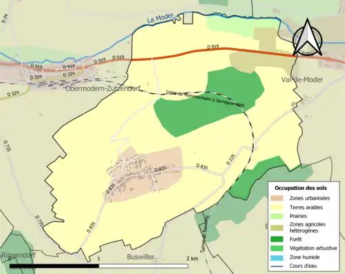 Carte en couleurs présentant l'occupation des sols.