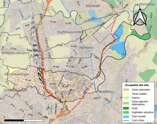 Carte en couleurs présentant l'occupation des sols.