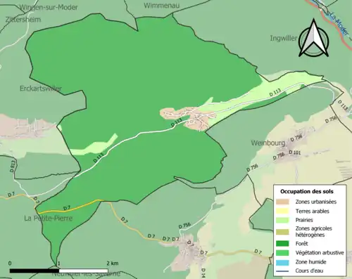 Carte en couleurs présentant l'occupation des sols.