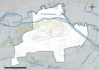 Carte en couleur présentant le réseau hydrographique de la commune