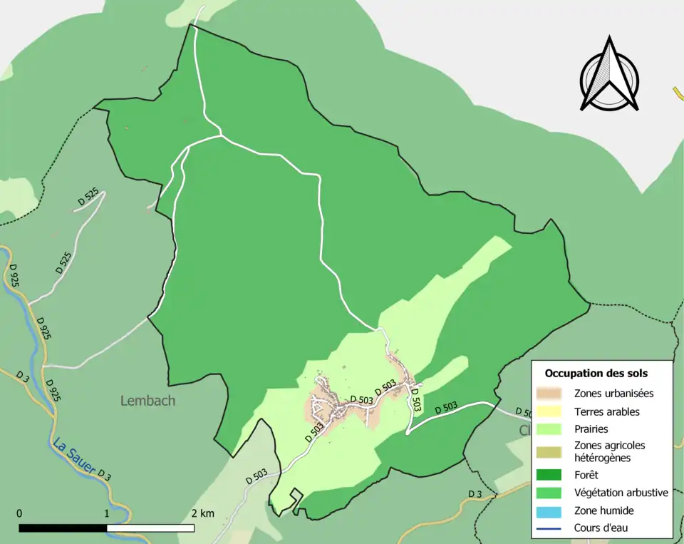 Carte en couleurs présentant l'occupation des sols.