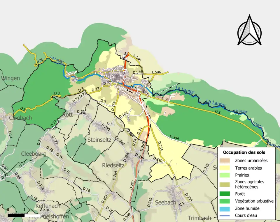 Carte en couleurs présentant l'occupation des sols.