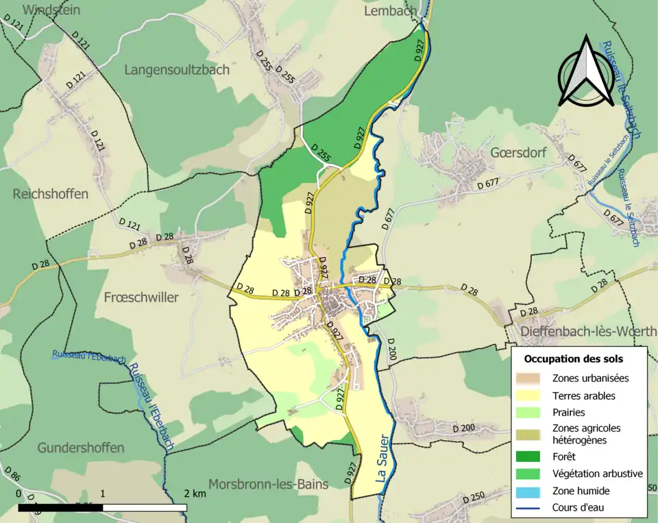 Carte en couleurs présentant l'occupation des sols.