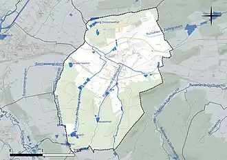 Carte en couleur présentant le réseau hydrographique de la commune