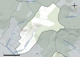 Carte en couleur présentant le réseau hydrographique de la commune