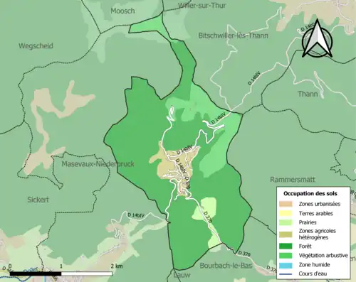 Carte en couleurs présentant l'occupation des sols.