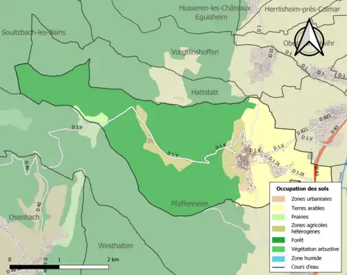 Carte en couleurs présentant l'occupation des sols.