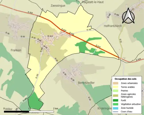 Carte en couleurs présentant l'occupation des sols.