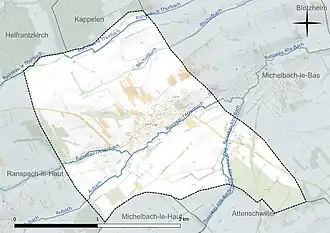 Carte en couleur présentant le réseau hydrographique de la commune