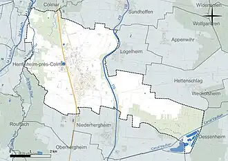 Carte en couleur présentant le réseau hydrographique de la commune