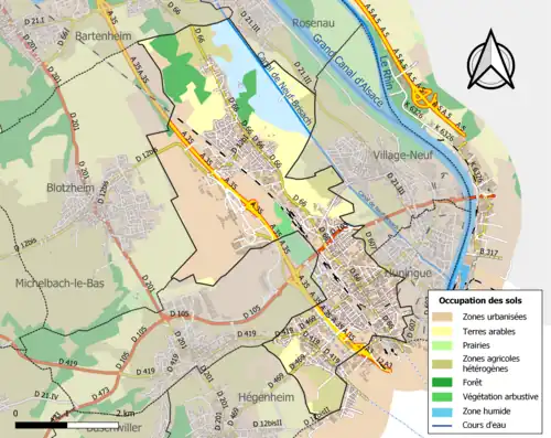 Carte en couleurs présentant l'occupation des sols.