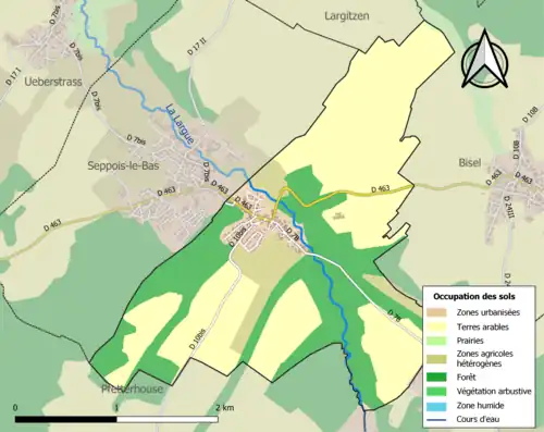 Carte en couleurs présentant l'occupation des sols.
