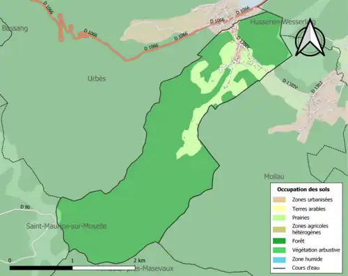 Carte en couleurs présentant l'occupation des sols.