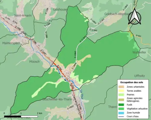 Carte en couleurs présentant l'occupation des sols.