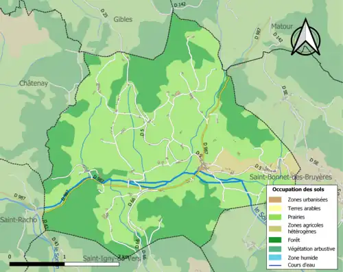 Carte en couleurs présentant l'occupation des sols.