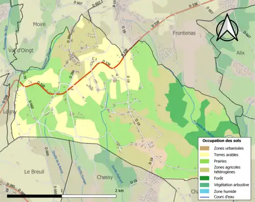 Carte en couleurs présentant l'occupation des sols.