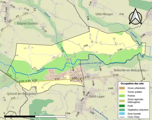 Carte en couleurs présentant l'occupation des sols.