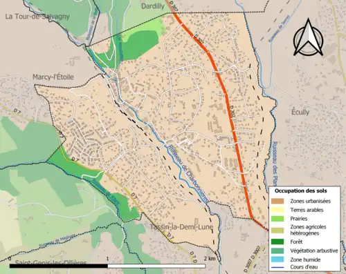 Carte en couleurs présentant l'occupation des sols.