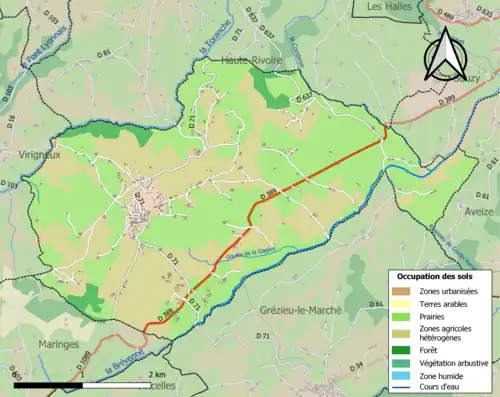 Carte en couleurs présentant l'occupation des sols.