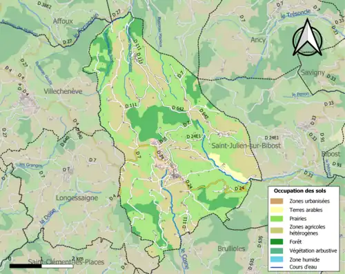 Carte en couleurs présentant l'occupation des sols.