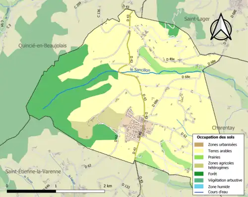 Carte en couleurs présentant l'occupation des sols.