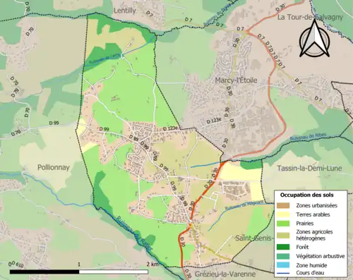 Carte en couleurs présentant l'occupation des sols.